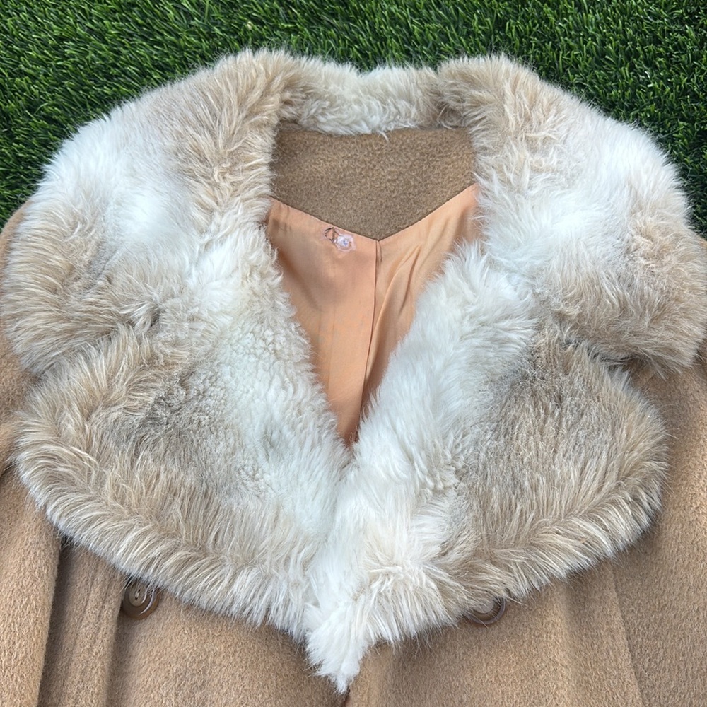 Vintage wool & faux fur collar double-breasted belted coat penny lane style, 14 - Picture 5 of 11